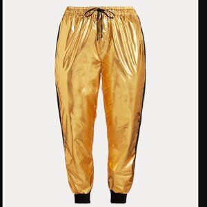 NWT $225 RALPH LAUREN Black Label Woman GOLD Metallic Taffeta Jogger Track Pant